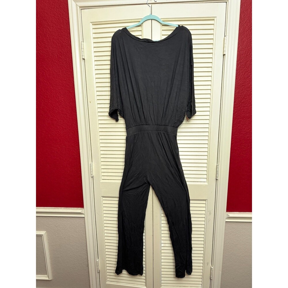 $198 Go Couture V Neck Jumpsuit XL 2 4 Black Modal Stretch Waist Soft Comfy